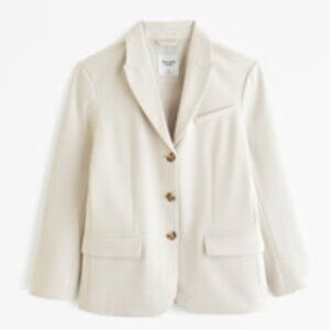 ABERCROMBIE & FITCH NUDE NEUTRAL TAUPE CREAM RELAXED BLAZER SUIT JACKET - SMALL